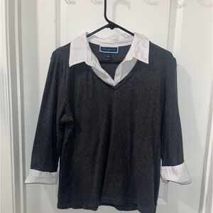 Karen Scott grey white sweater shirt